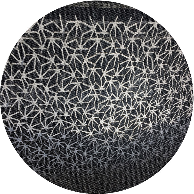 Tapis noir/gris tissé à la machine, Rond 8 pi