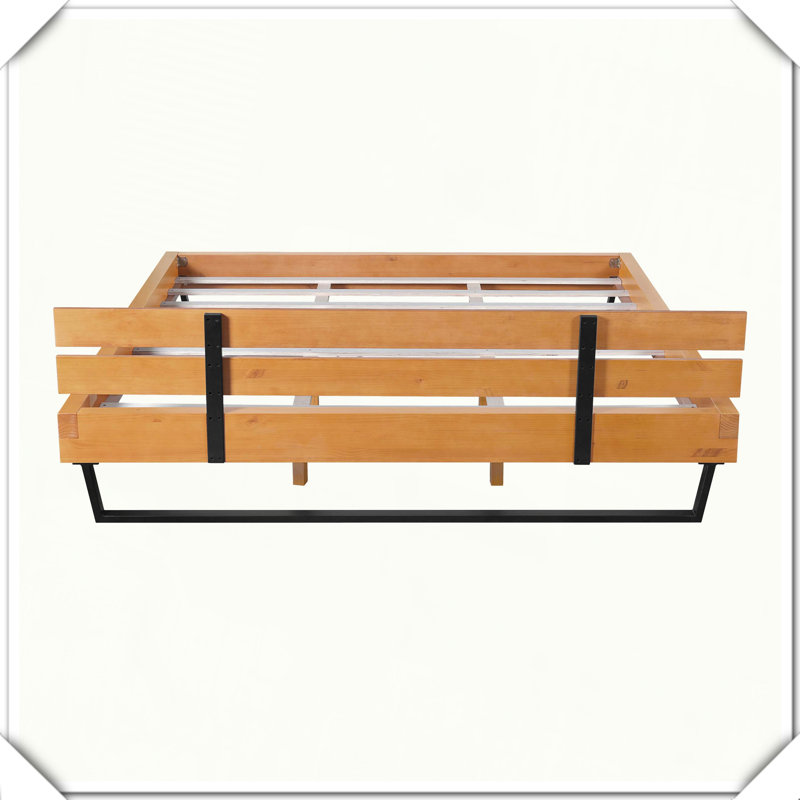 Pine Wood Bed Frame Durable Stylish Bedroom Essential Solid Structure,King, Natural/Black