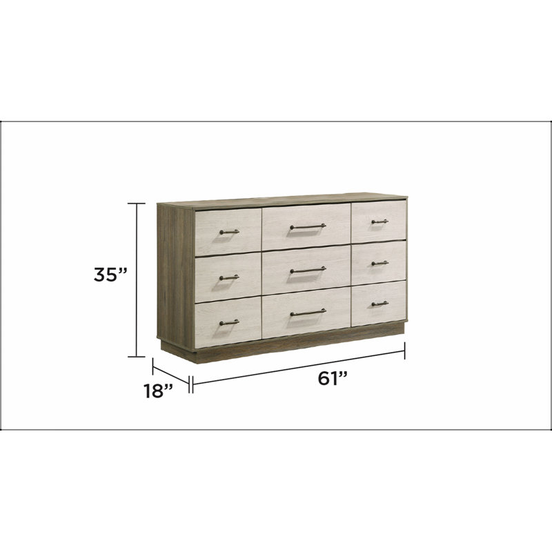 Commode 9 tiroirs de style moderne avec rangement spacieux et finition deux tons Gem, parfaite pour les chambres contemporaines