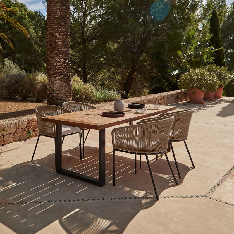 4 Seater Wooden Outdoor Dining Set 175cm, Natural & Cream Lean Over Parasol