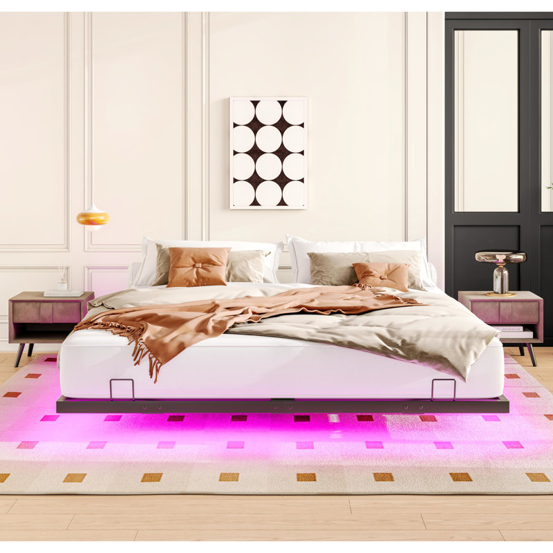 Led Lights King Size Bed - Metal, 9 Heavy-Duty Steel Support Legs, Modern Metal Frame Lights, No Box Spring Requirement