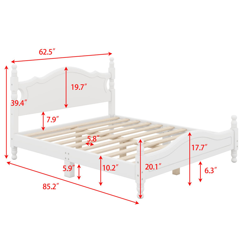 Base de lit plateforme en bois, Blanc