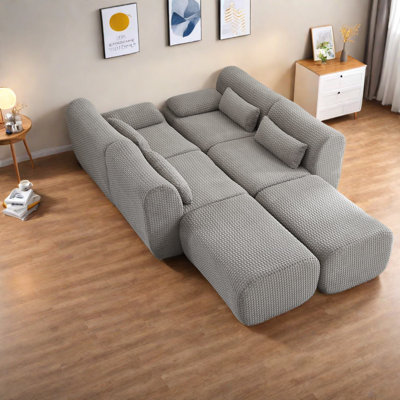 Canapés modulaires confortables en velours côtelé gris pour la détente à la maison