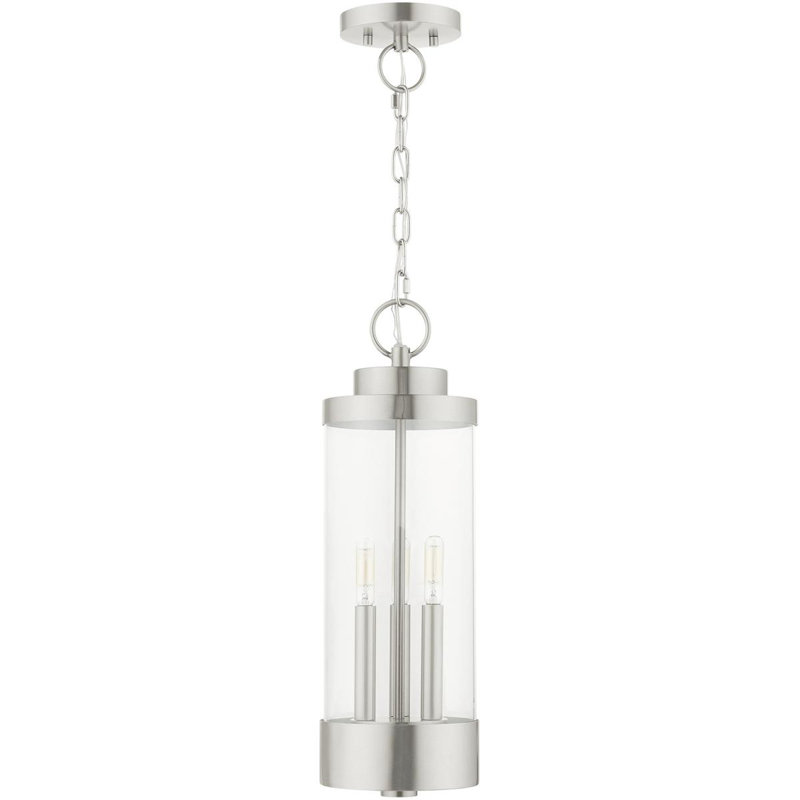 3 Light BN Outdoor Pendant Lantern with Clear Glass Shade, Bronze