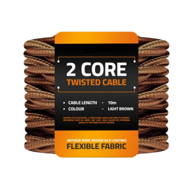 Arquan 2 Core Twisted Cable Fabric Flex Cord 0.75mm Braided Flexible Electrical UK Lighting Wire Cord / Cable