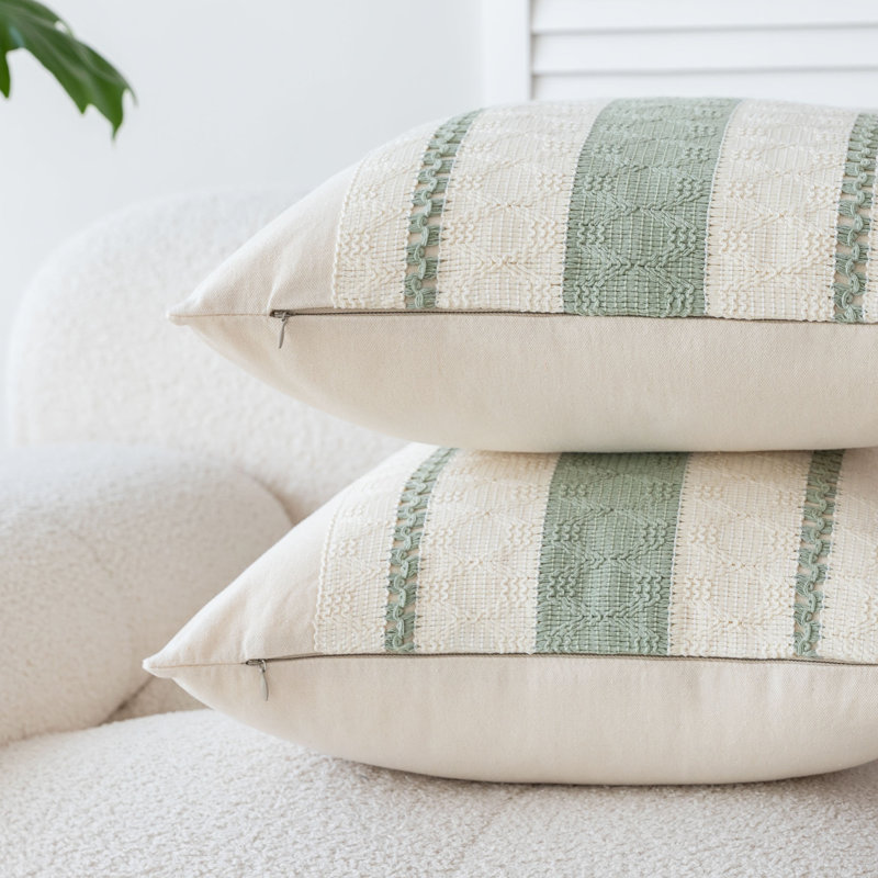 Barossa Design Boho Geometric Cotton Blend Throw Pillow Cover, Sage Green, Rectangle 12"H x 20"W