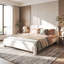 Base de lit tapissier grand format avec tête de lit courbée, lit en tissu moderne avec support en lattes de bois, aucun sommier requis, assemblage facile, blanc-1046312645