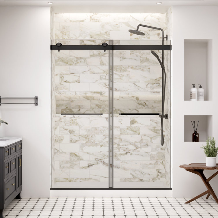 60" W X 74" H Frameless Shower Door, Double Sliding Door With 5/16" Sgcc Tempered Clear Glass,Soft-Closing
