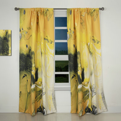 Yellow Acrylic Hand Painted Marble - Modern Velvet Curtain - Room darkening - 1 panel