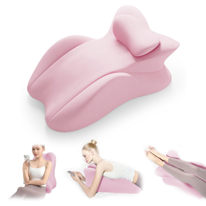 Oreiller à mémoire de forme, oreiller ergonomique pour la lecture, soutien du dos et du cou, Rose