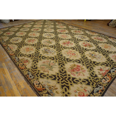 Antique Large Aubusson French Geometric Knotted Rug