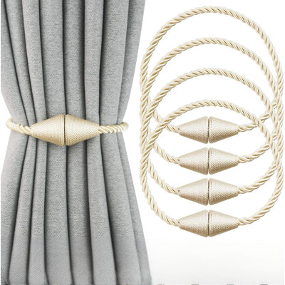 4 Pack Magnetic Curtain Tiebacks Rope, Beige