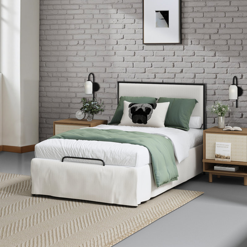 Lit plateforme tapissier en métal avec housse lavable Bakstran H 43,5 po, Simple
