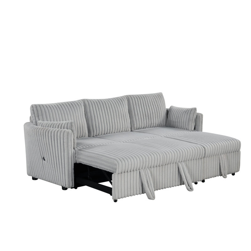 Canapé-lit convertible avec USB et oreillers, Gris clair