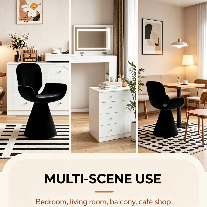 Upholstered Velvet Makeup Dressing Chair, Ergonomic Swivel Accent Chair, Contemporary Rotatable Side Chair for Home Vanity Space