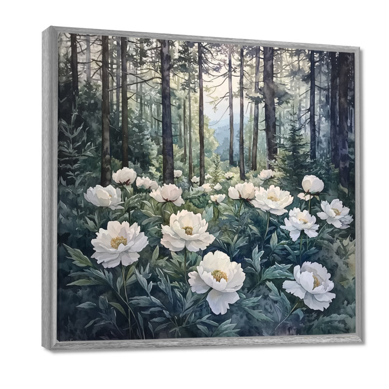 Glynys - art mural floral, H 16 po x l 16 po, Impression encadrée flottante, Argent argent