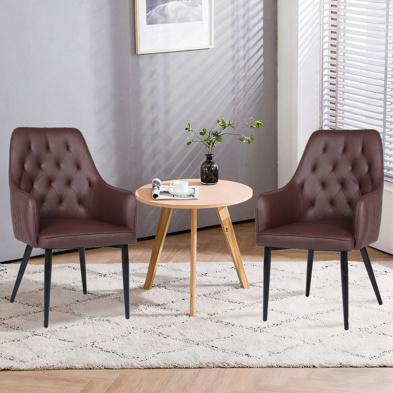 Ensemble de 2 fauteuils de salle à manger rembourrés en similicuir avec pieds Sreel, 2, Brun