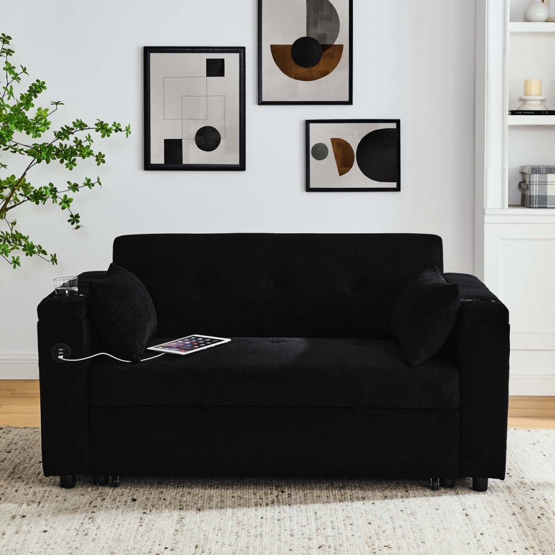 Canapé-lit inclinable à deux places de 54 po avec prise USB et prise de courant USB, Noir