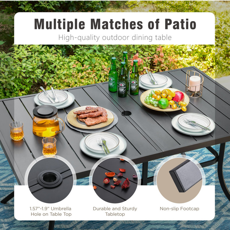 6 - Person Metal Patio Dining Set With Square Table, Cushions Included, Blue