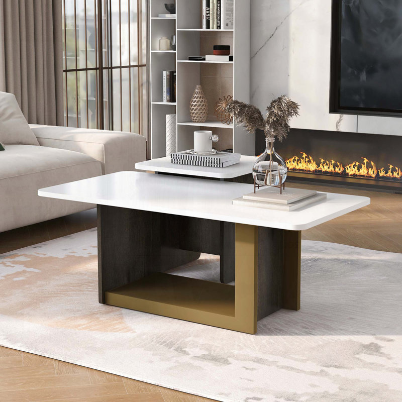 Ensemble 2 pièces table basse et table de bout avec cadre en métal - moderne