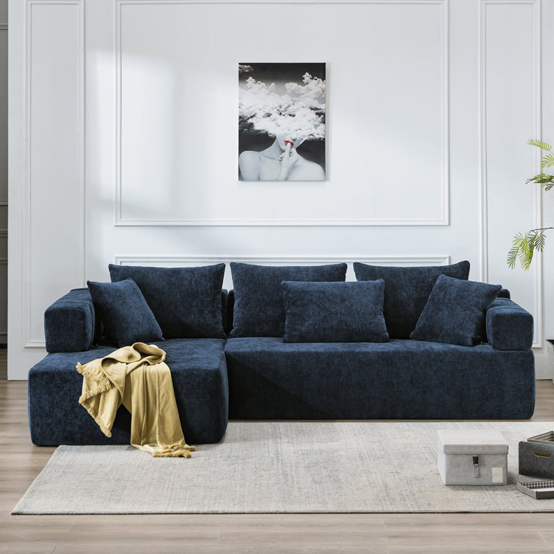 Canapé modulaire rembourré en L de 106,3 po Boneless, Orienté à gauche (vu de face), Bleu coton