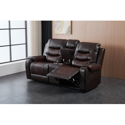 Leather Power Motion Recliner Loveseat , Home Theater Reclining Sofa Loveseat, Luxury 2 Seater Reclining Couch With Cup Holders/Storage For Living Room/Bedroom/Office