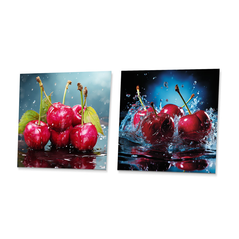 «Cherry Eclipse I», ensemble de 2 carrés d'art mural en métal cerise, H 16 po x l 32 po