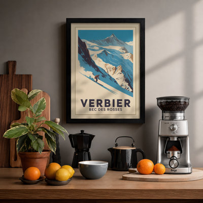 Verbier Alpine Descent Vintage - Framed Print