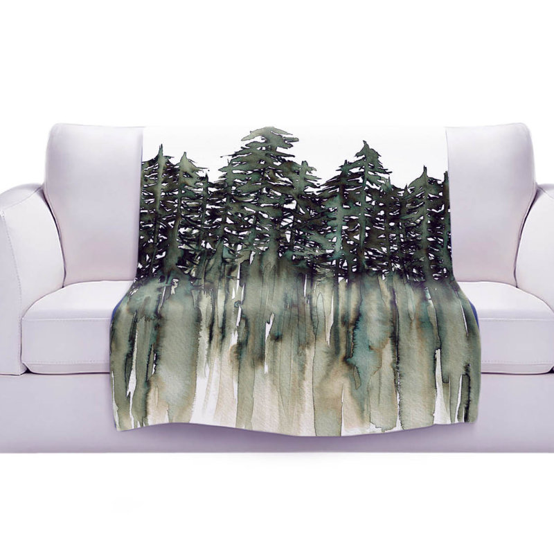 Couverture en sherpas vert douce forest trees, l 51 po x L 60 po