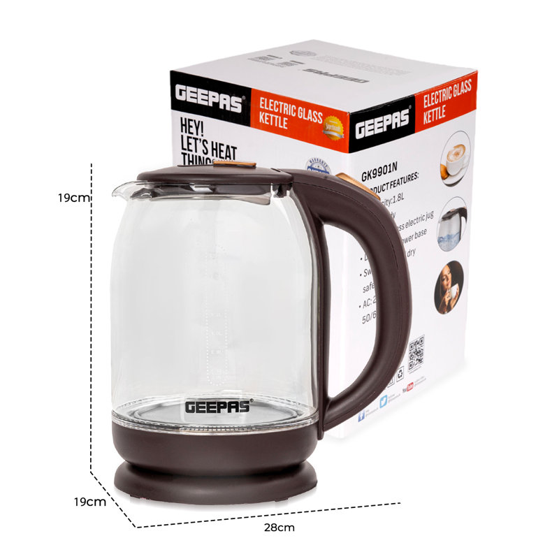 Geepas 1.8L Glass Electric Tea Kettle