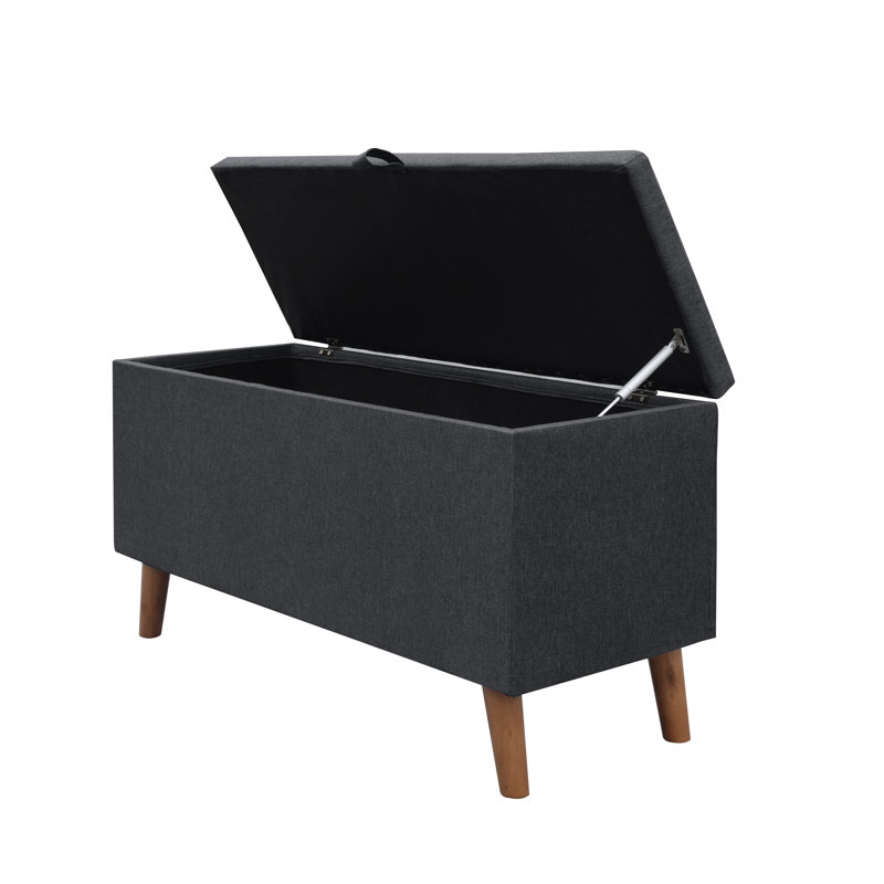 Graziano Linen Blend Upholstered Storage Bench, Grey