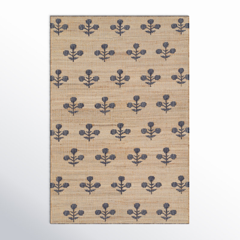 Handmade Blue Wool Rectangular Area Rug, 3'6" x 5'6"