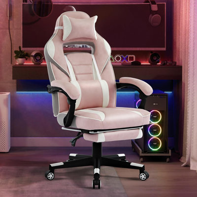 360° Swivel Height Adjustable Gaming Chair with Retractable Footrest & Ergonomic Lumbar High Back PU Leather Computer Chair with Headrest for Office