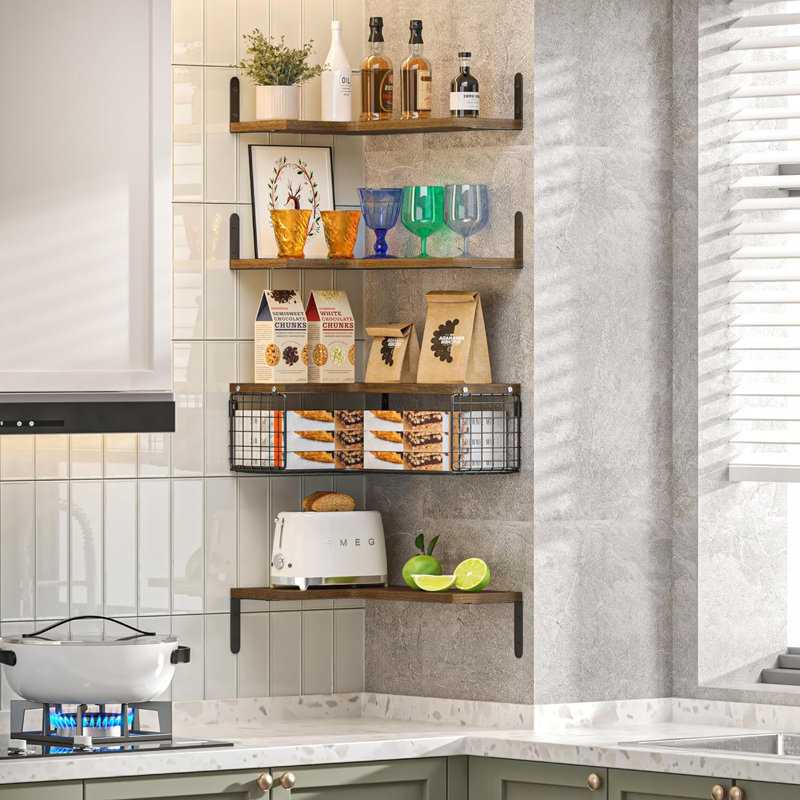 Codei Wall Bathroom Shelves, Dark Brown