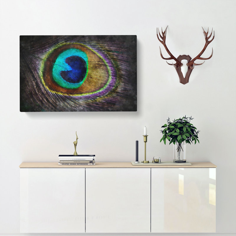 Delicate Peacock Feather - Wrapped Canvas Painting, 60cm H x 91cm W x 3cm D