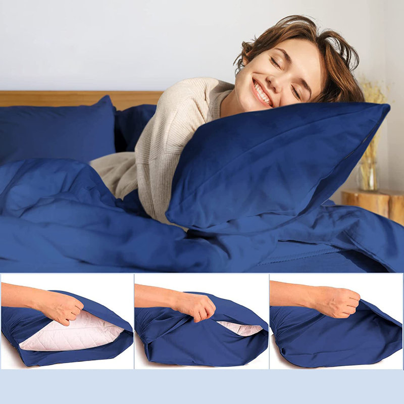 LuxClub 2 PC Navy Queen Performance Microfiber Solid Pillowcase Set, Navy, Queen Pillowcase