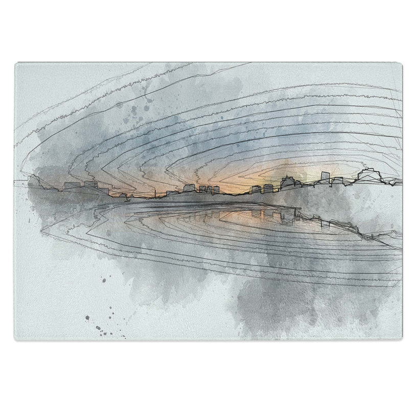 Tempered Glass Cambridge Massachusetts Skyline Chopping Board, 39 cm W x 28.5 cm L