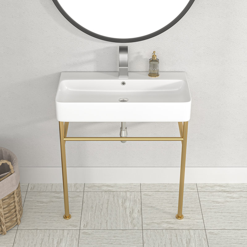 Lavabo de salle de bain console rectangulaire avec trop-plein, Or