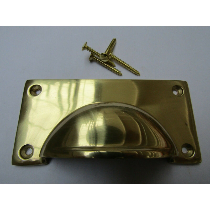 Large Lipped Rectangular Cup Pull Handle Satin Chrome, Polished Brass, 85mm
