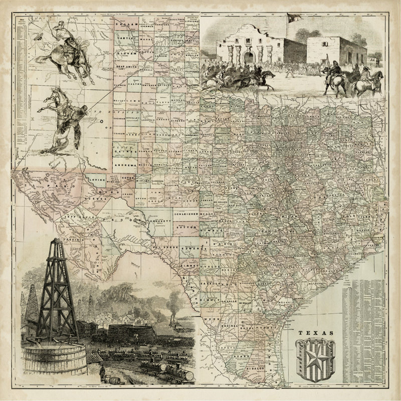Map Of Texas - Wrapped Canvas Painting, 51cm H x 51cm W x 3.8cm D