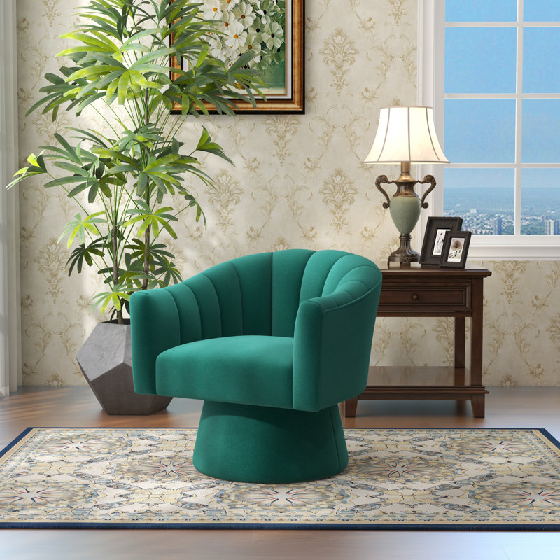 Aketza Velvet Swivel Barrel Chair, Green