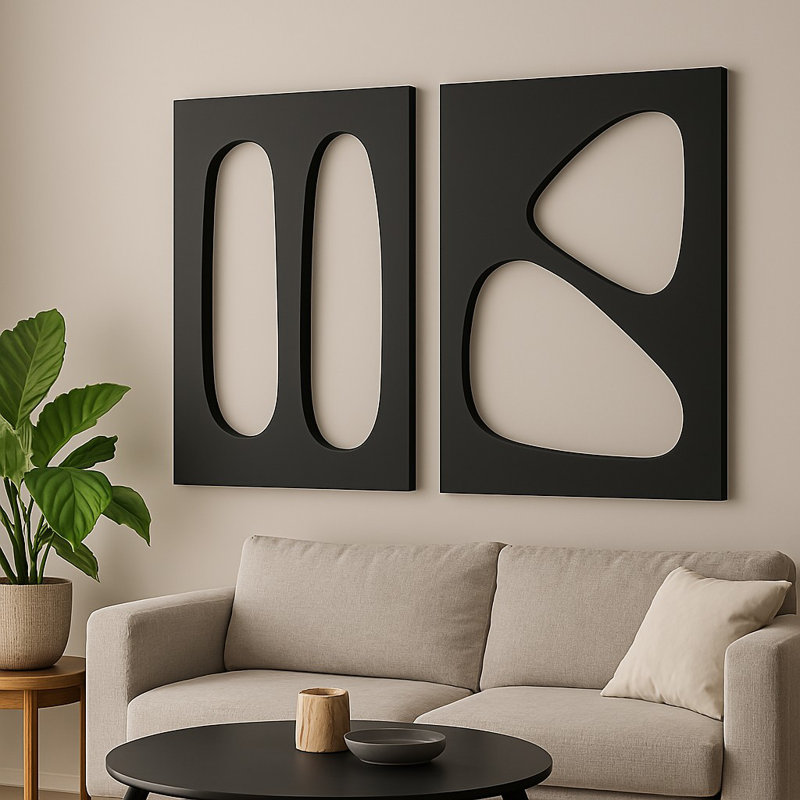 Élégantes peintures décoratives en panneau de fibres à densité moyenne (2 pièces), noir, 19,7 po x 27,6 po | 100% panneau de fibres à densité moyenne, épaisseur: 0,7 pouce | Parfait pour la décoration intérieure moderne, art mural élégant pour le salon et les espaces de bureau