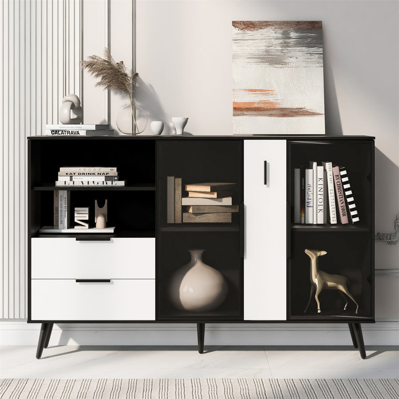 Armoire de rangement à deux portes avec plusieurs compartiments, Noir / blanc