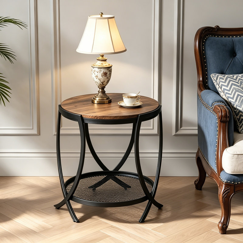 Table de bout avec rangement Aumiller, Noir, Brun rustique