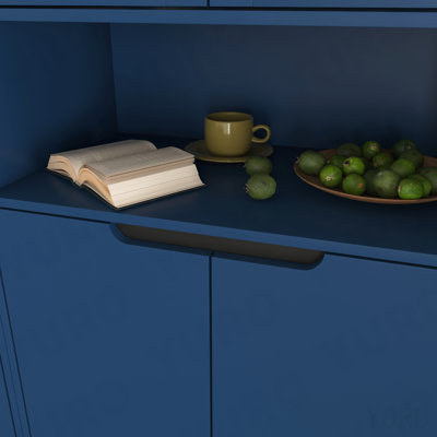 4-Door Tall Storage Bookcase, Glass Door, Adjustable Shelves - Navy Blue