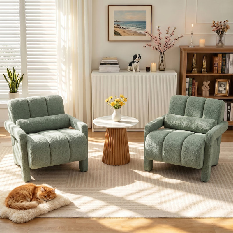 Ensemble de 2 fauteuils d'appoint rembourrés 28 po avec accoudoirs, Ours en peluche vert