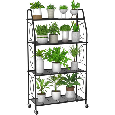 Recommended by Gardening Experts! 4  Tier Movable Plant Stand Made of Heavy Duty Metal, Worry - free for Indoor and Outdoor, the Creator of a Green Plant Paradise in Living Room, Balcony, and Garden