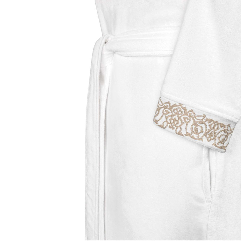 Olympia 100% Cotton Terry Cloth Bathrobe, White/Pink Ecru, L