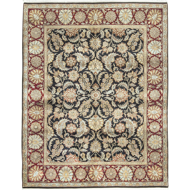 Tapis noir et rouge de haute qualité noué à la main