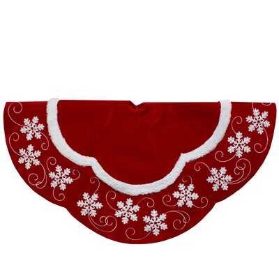 48-Inch Velvet Red and White Snowflake Scallop Christmas Tree Skirt -  Northlight Seasonal, NORTHLIGHT L87990